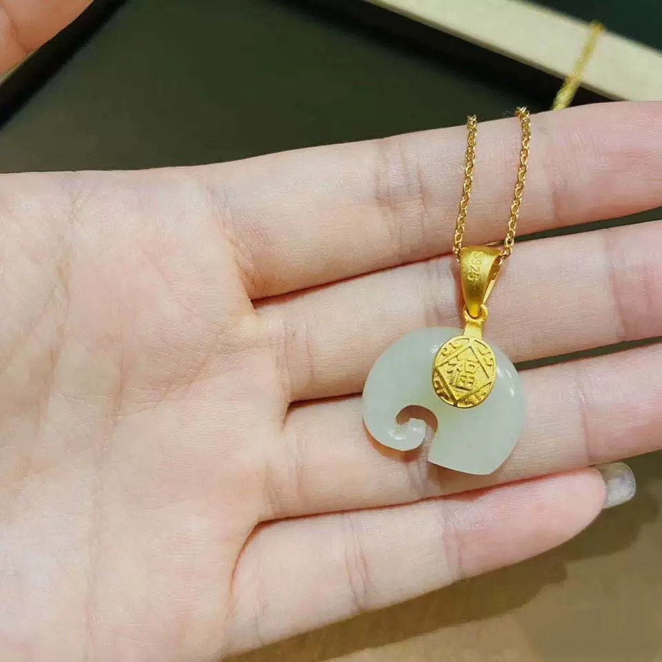 925银镶福字小象吊坠镶嵌和田玉 督臣项坠/吊坠