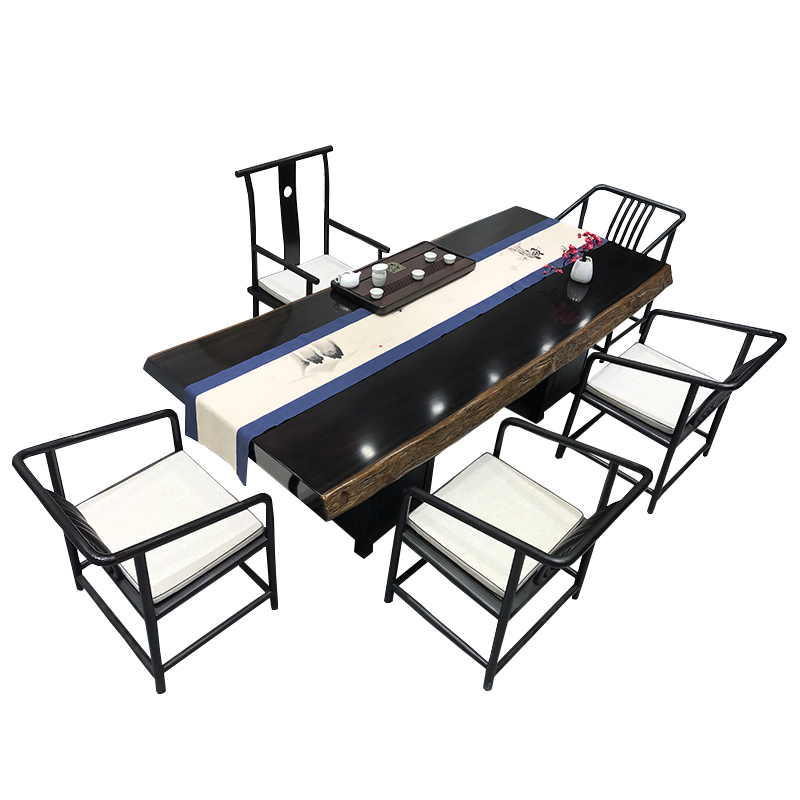 新款黑檀实木大板原木茶桌椅组合红木茶台茶板中r式家具2米自然边-图0