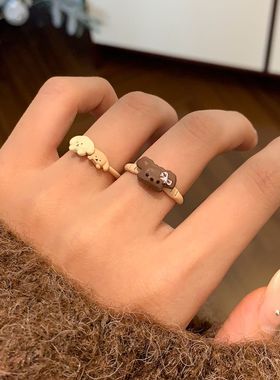 小众设计感可爱猫咪开口戒指2026新款爆款趣味卡通植绒搞怪手饰女