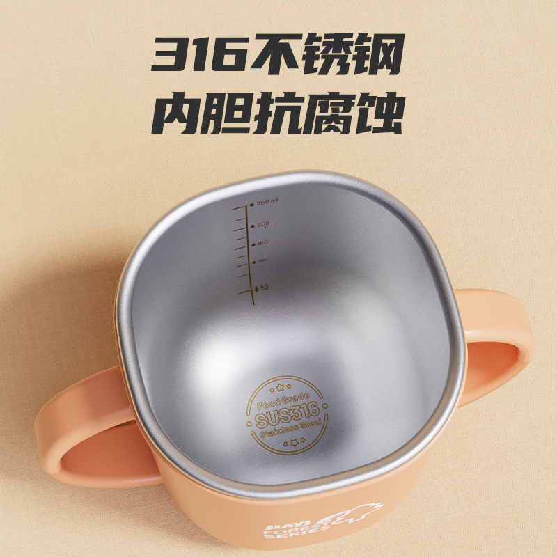 不锈钢奶瓶吸管儿童水杯家用宝宝鸭嘴学饮杯直饮婴儿牛奶杯带刻度