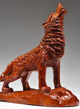 花梨木质狼摆件领头狼木雕刻家居客厅摆设办公装饰送礼红木工艺品