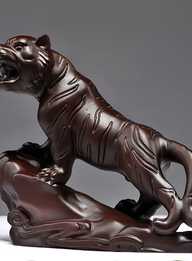 黑檀木雕老虎摆件十二生肖客厅