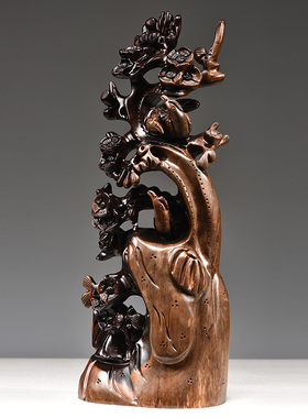 黑檀木雕喜上眉梢根雕喜鹊梅花摆件实木质梅花家居客厅装饰送礼品