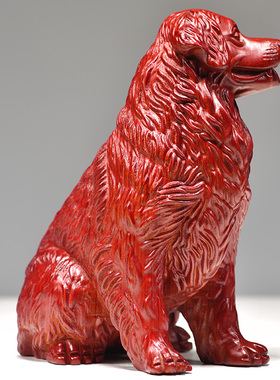 红色木质狗摆件金毛生肖狗木雕刻狗家居客厅摆设办公装饰工艺礼品