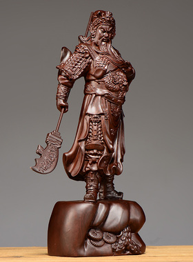 黑檀木雕关公武财神开业送礼摆件