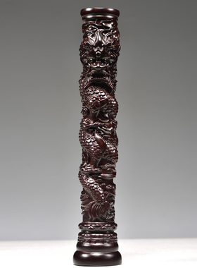 黑檀木质盘龙柱雕刻生肖龙木龙雕刻家居客厅办公摆设送礼工艺礼品