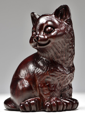 黑檀木雕猫摆件吉祥动物猫可爱红木家居装饰实木工艺品开业送礼品