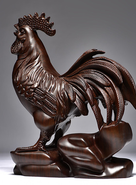 黑檀木雕鸡摆件木头鸡实木鸡生肖红木大公鸡家居客厅工艺品装饰品