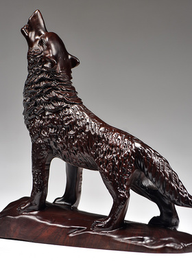 黑檀木质狼摆件领头狼木雕刻家居客厅摆设办公装饰送礼红木工艺品