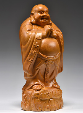 香樟木质弥勒佛根雕摆件