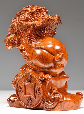 花梨木雕刻白菜摆件实木百财雕刻家居客厅玄关装饰开业送礼工艺品