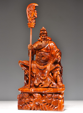 关公客厅摆件陈古花梨木看书