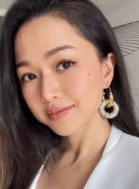 个性夸张闪钻大耳圈珍珠耳环