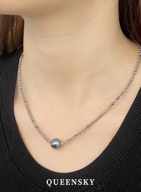 深灰色小米粒珍珠时尚简约锁骨链