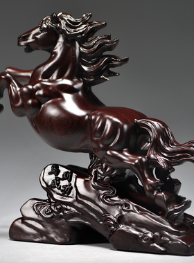 木雕生肖马摆件实木马到成功装饰