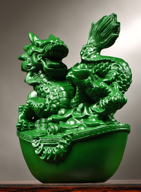 绿色木雕龙摆件中式十二生肖装饰