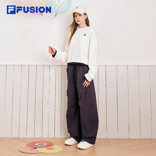 FILA FUSION斐乐潮牌梭织长裤女裤2026春季弯刀裤T11W613801F - 图1