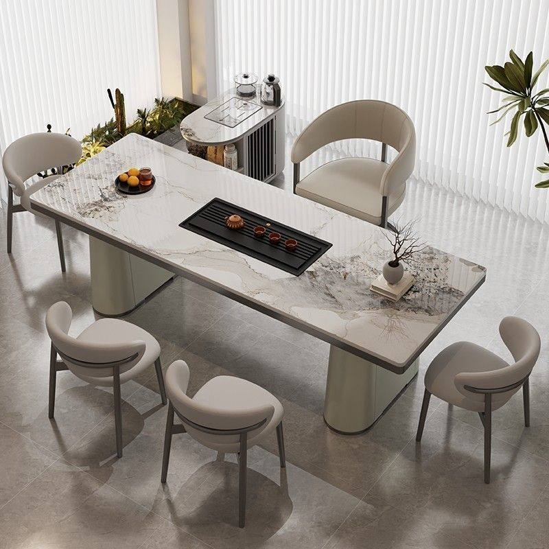 木指孔轻奢简约家用岩板茶桌椅组合新款茶台办公室碳素钢脚茶桌,淘宝优惠券,粉丝福利购,淘宝优惠卷