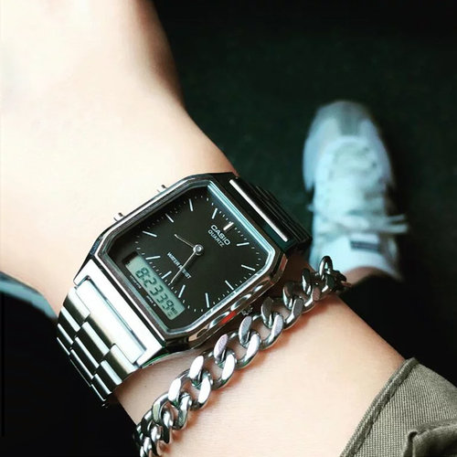 casio卡西欧小方块手表男官方正品防水学生石英电子表AQ-230A-1D - 图1