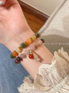 彩色天然石金丝玉手链秋冬