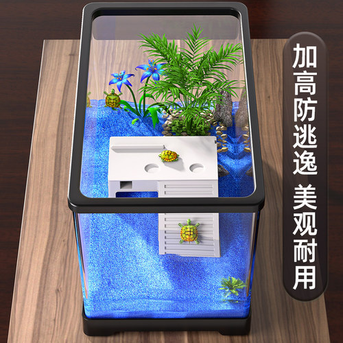 乌龟饲养缸家用客厅晒台爬台造景过滤亚克力混合养鱼缸生态龟箱屋 - 图2