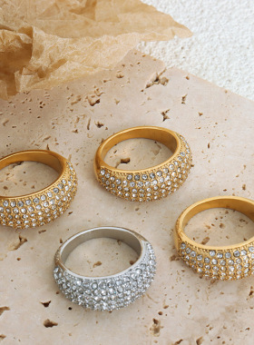 Ins Diamond Set Light Luxury Titanium Steel Gold Plated Ring