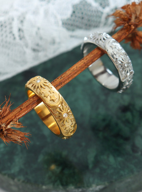 Ring titanium steel plated 18K gold men's and women's rings