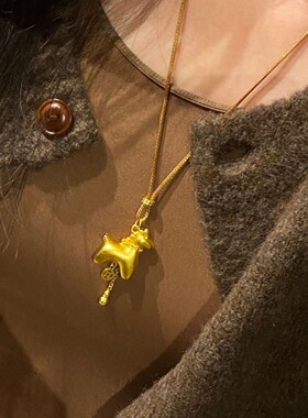 黄金色发财小马贵气流苏铜钱葫芦情侣长款毛衣链马上富贵男女吊坠