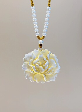 双面牡丹银色珠子描金复古宫廷长款项链女高级感毛衣链吊坠女士款