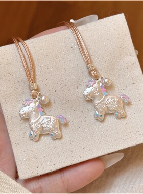 小马珐琅彩卡通实心马上有钱毛衣链新长款项链女吊坠配饰女士饰品