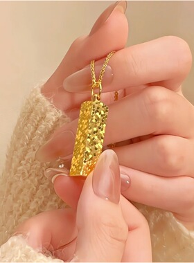 黄金色爆闪碎冰冰四方来财小金条项链女轻奢小众吊坠配饰女士饰品