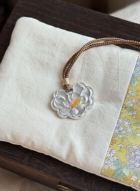 异花古法实心莲花国风长款挂坠绳项链女毛衣链轻奢吊坠配饰士饰品