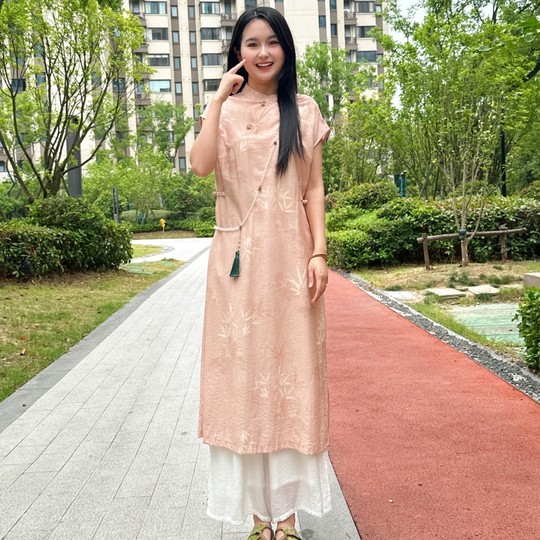 Factory straight-haired cotton and linen skirt improved cheongsam