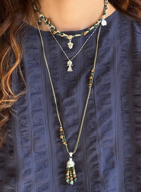 SWAHILL斯瓦山丘 果实流苏长项链 天然石木珠蜡绳复古小众度假风