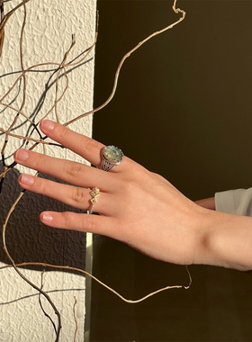 GEROCHRISTO GC半宝石几何复古戒指 扳指戒图腾雕刻重工希腊