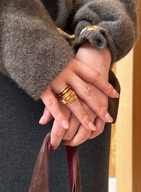 TENDER SOCIETY 八字纹镶石拼色珐琅两戴戒指简约复古时尚指环