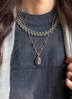 LORINA Octavia项链 法国天然半宝石手工梭织蕾丝重工锁骨链女