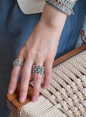 PHILIPPE AUDIBERT 弹力戒指 法国手工锡镀银小雏菊绿松石宽指环