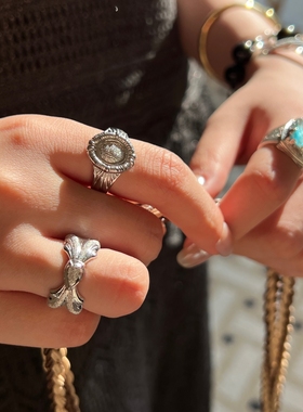 ATELIERSO倪索 克拉扇形戒指 纯银磨砂小众设计气质宽戒叠戴指环