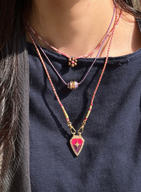 ZIXIU子休 樱小花/樱樱花项链 莺歌绿奇沉香红木纹串珠锁骨链