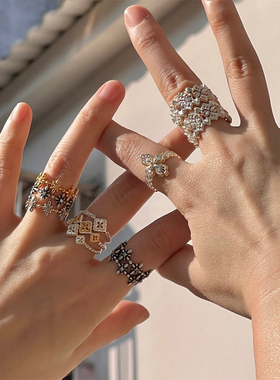 T.MAJOR Corolla鎏金花冠镂空双色开口戒指宽版可调节指环叠搭