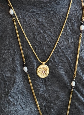 自留推荐 COTEMP 花朵硬币吊坠颈链 部落风木珠流苏皮绳长项链