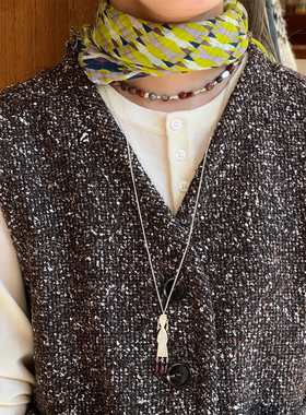 SALE E PEPE胡椒盐 纯银彩虹石网格石丰收人编绳长项链毛衣链原创