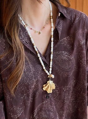 明星款 TENDER SOCIETY 贝壳海螺金币流苏吊坠项坠链条串珠项链