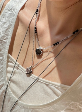 自留推荐 ATELIERSO倪索 扇形黑贝母白水晶项链高级气质锁骨链