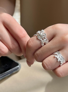 Mouhooland暮后之地 花丛浮雕戒指花枝露珠指环小众设计食指戒