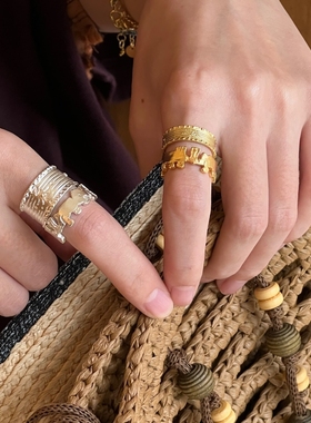 明星同款 SALE E PEPE胡椒盐 空心女人戒指立体壁画宽指环叠戴