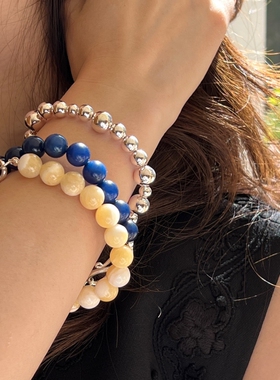 特价LIE STUDIO  不规则金属手链玛瑙玉石串珠简约高级叠加配饰