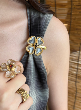 GOOSSENS 天然水晶珍珠别针扣胸针胸花可做吊坠装饰轻奢生日礼物