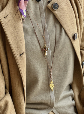 HANYING 珍珠编绳项链锁骨链毛衣链 小众原创设计复古气质礼物